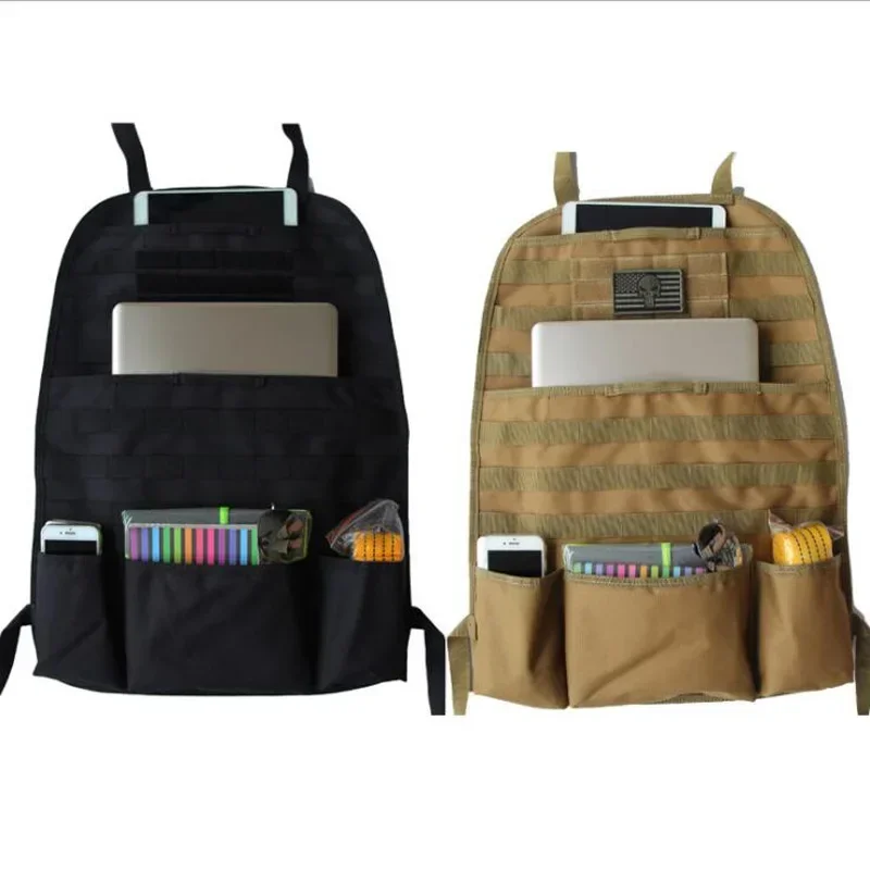 Outdoor Hunting Gear Storage - 多機能モレシステム対応カーシート背面収納ポーチ、タクティカル収納バッグ、アウトドア用狩猟用具バッグ、複数のポケット付き、カーシートカバー。