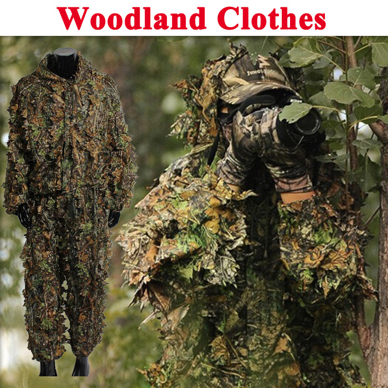 Hunting Outdoor Game - 屋外用3D葉模擬ギリースーツ 通気性カモフラージュ服 ウッドランド隠蔽スーツ 狩猟用カモフラージュアパレル