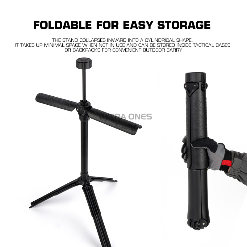 戦術的な携帯用ギアスタンド。折りたたみ式の三脚型で、エアソフ - Outdoor Hunting Gear Storage のレビューと価格